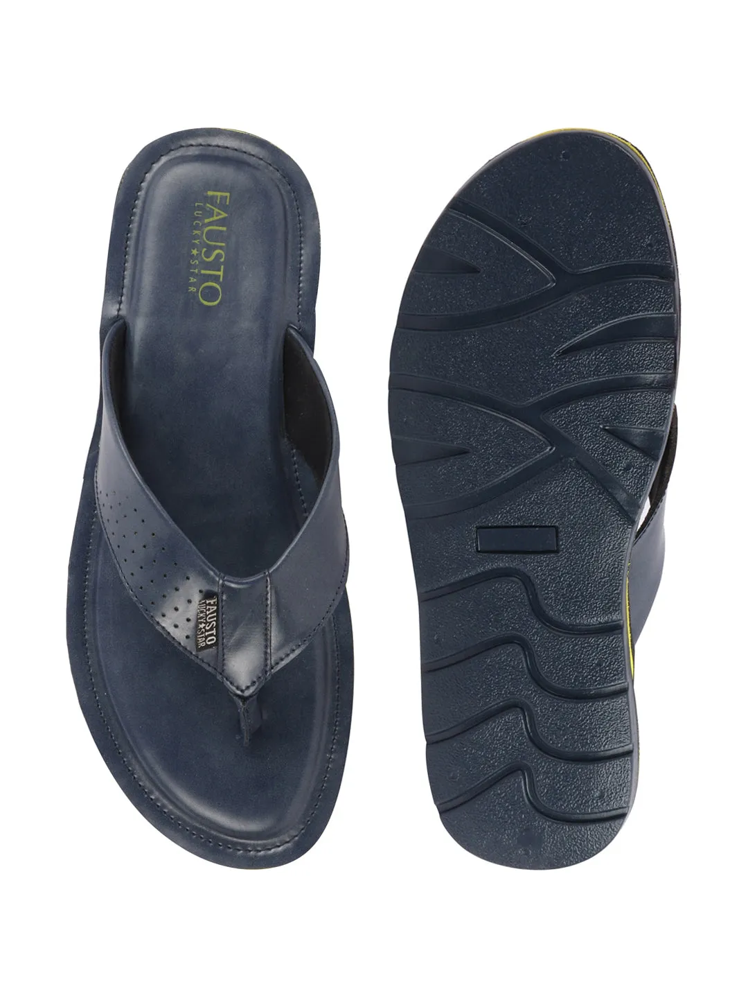 Men Navy Blue Daily Indoor Outdoor Slip On Thong Slipper