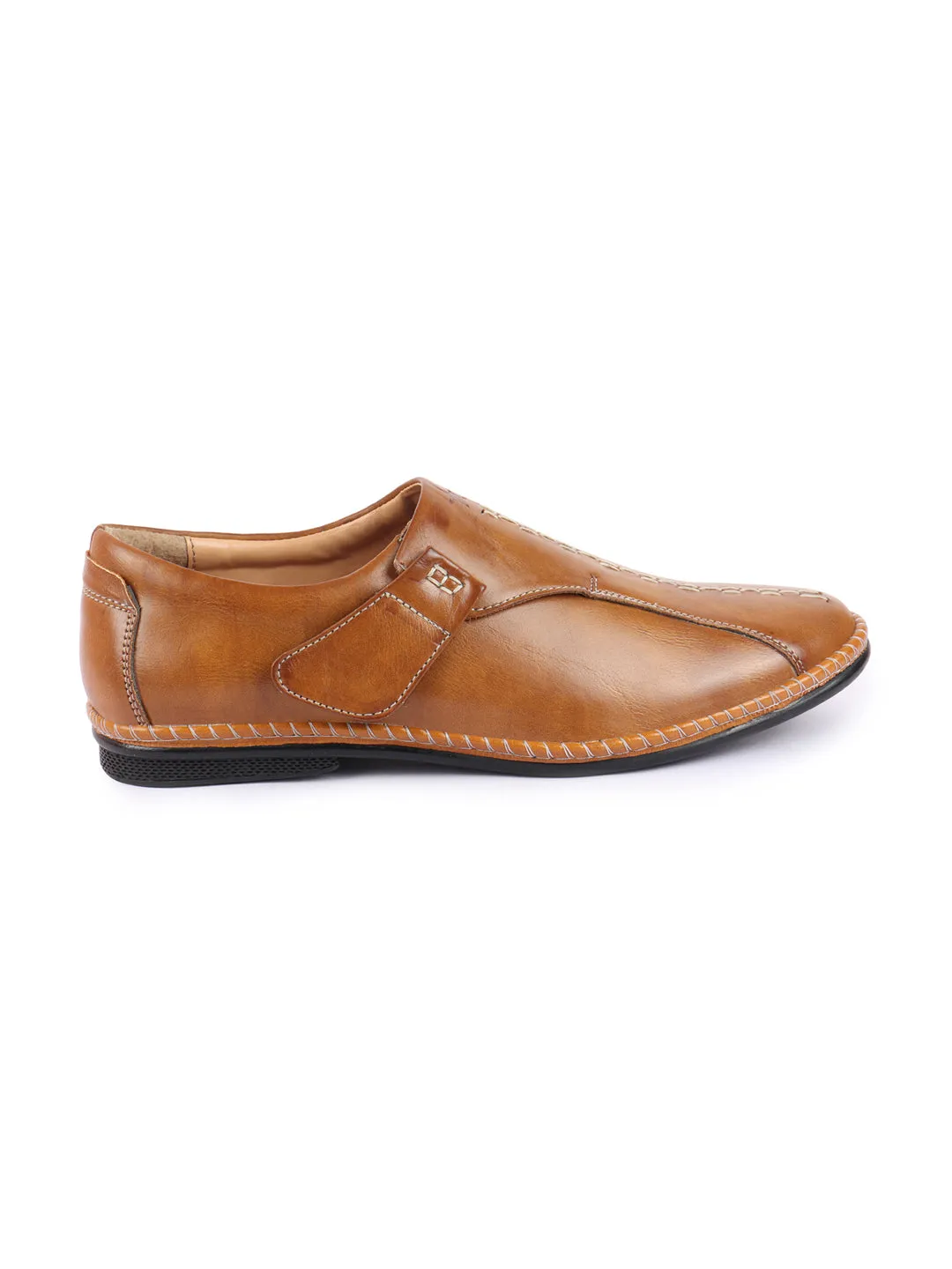 Men Tan Casual Cap Toe Hand Stitched Sandal Style Slip On Shoes