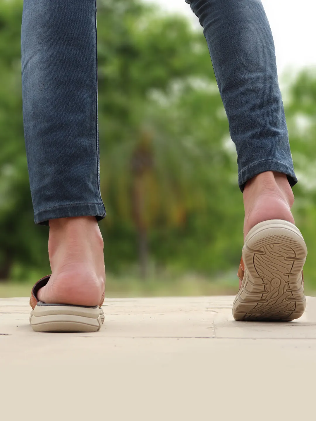 Men Tan Slip On Casual Flexible Phylon Sole Slippers