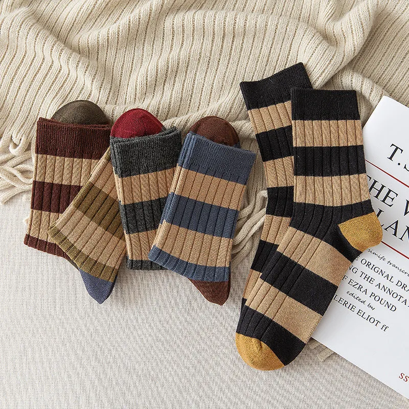 Mid-Calf Autumn Winter Retro Striped Sports Color Matching Cotton Leisure Long Socks