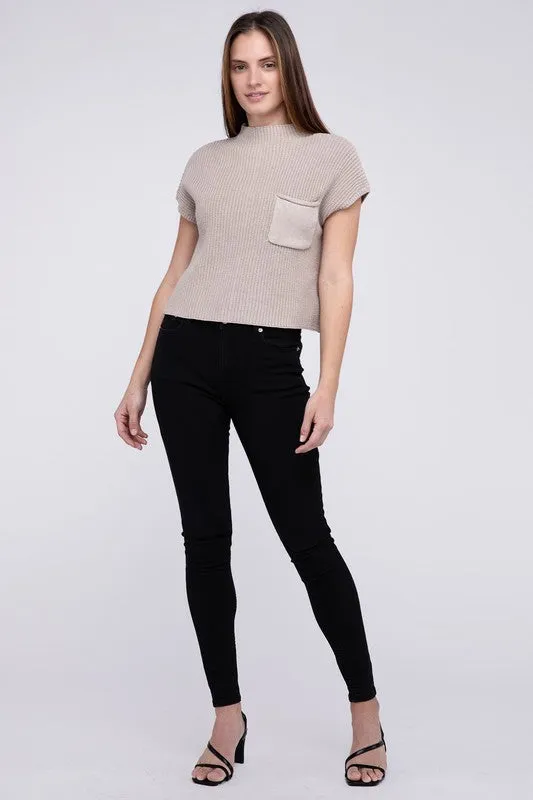 Mock Neck Short Sleeve Cropped Sweater