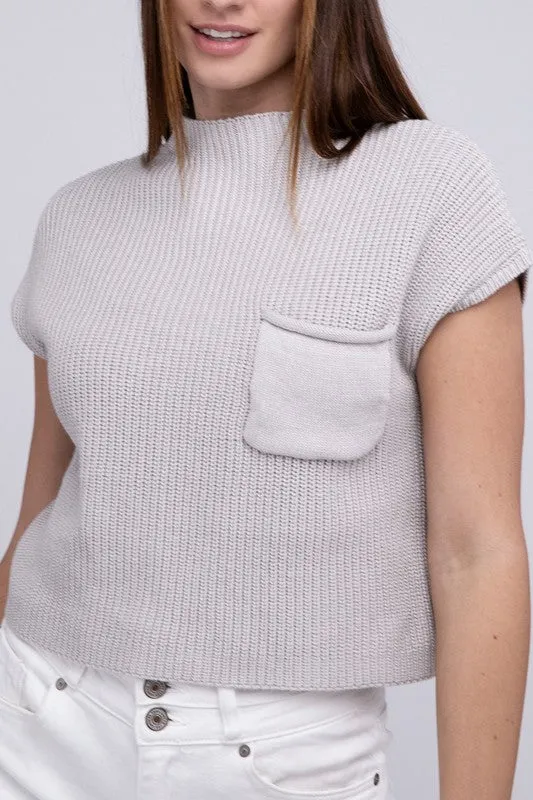 Mock Neck Short Sleeve Cropped Sweater