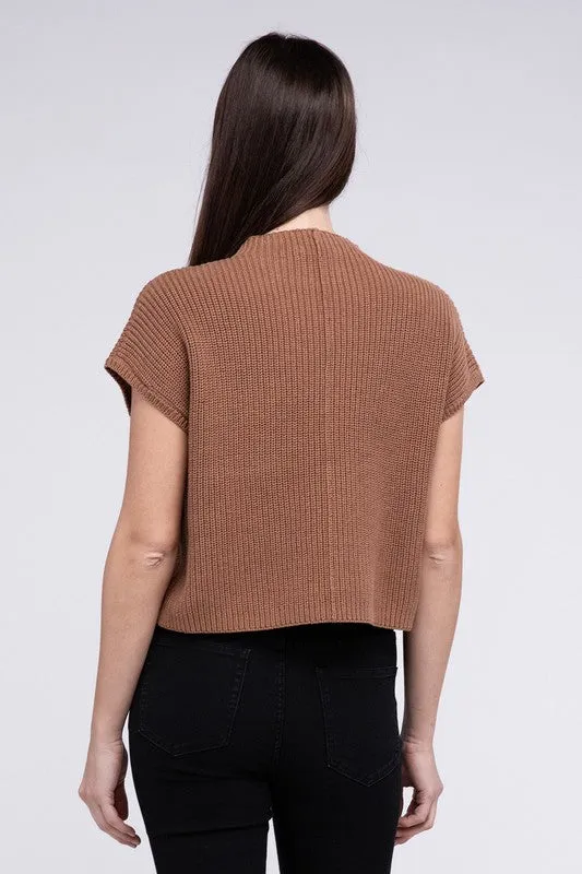 Mock Neck Short Sleeve Cropped Sweater