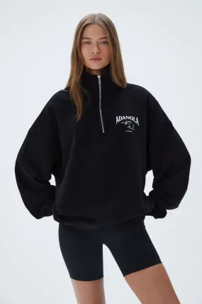 Outdoors Oversized Funnel Neck Zip Sweatshirt - Black