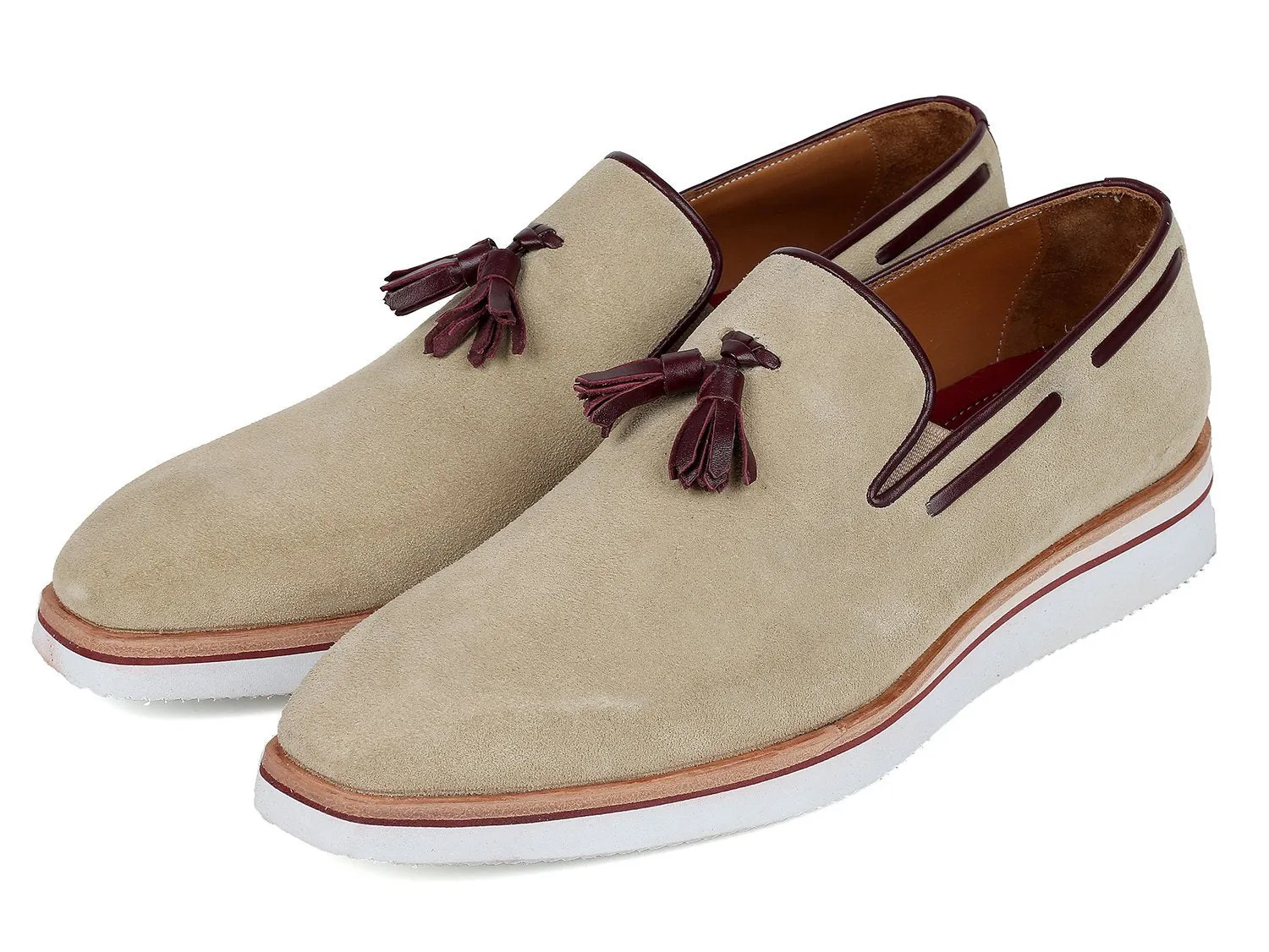 Paul Parkman Men's Smart Casual Tassel Loafers Beige Suede (ID#181-BEI-SD)