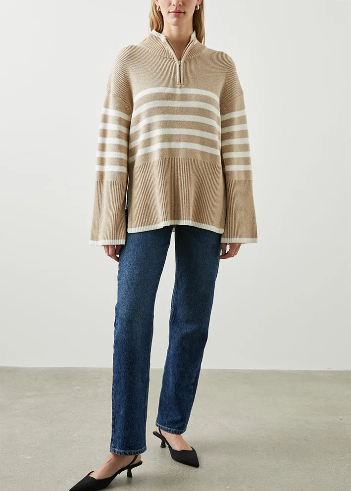 Certainly! Here’s an optimized title for the e-commerce product:

Cozy Rails Tessa Sweater in Sand Stripe - Perfect for Layering and Everyday Style