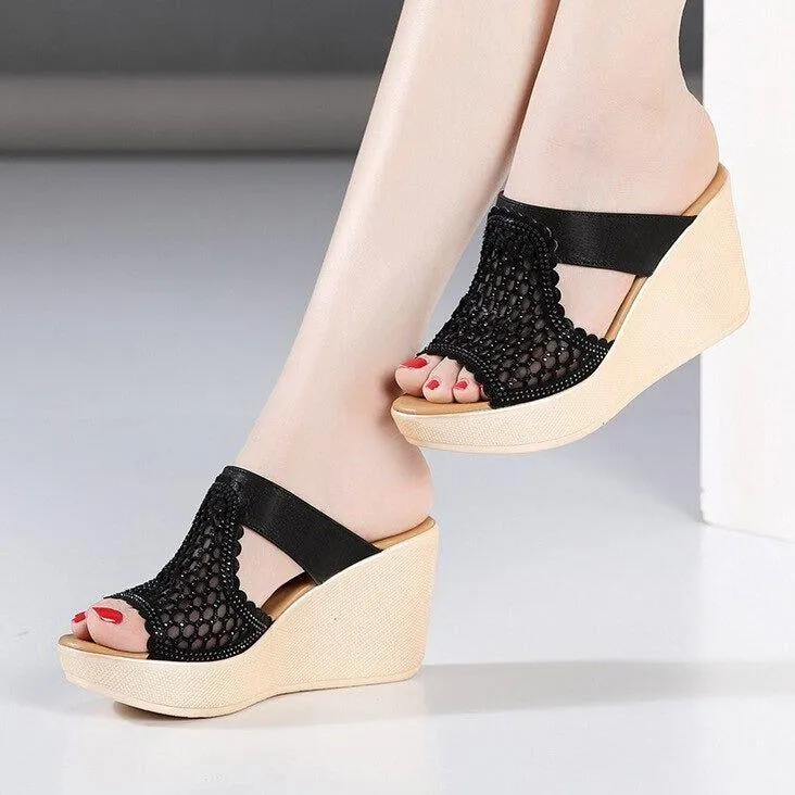 Rhinestone Cutout Platform Heels - Women's Casual Shoes DX212