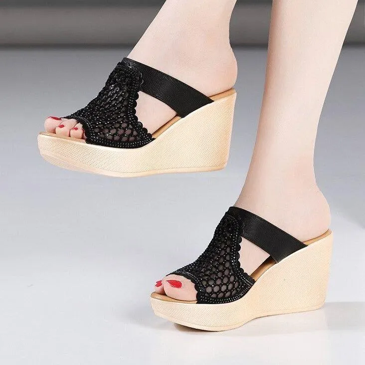 Rhinestone Cutout Platform Heels - Women's Casual Shoes DX212