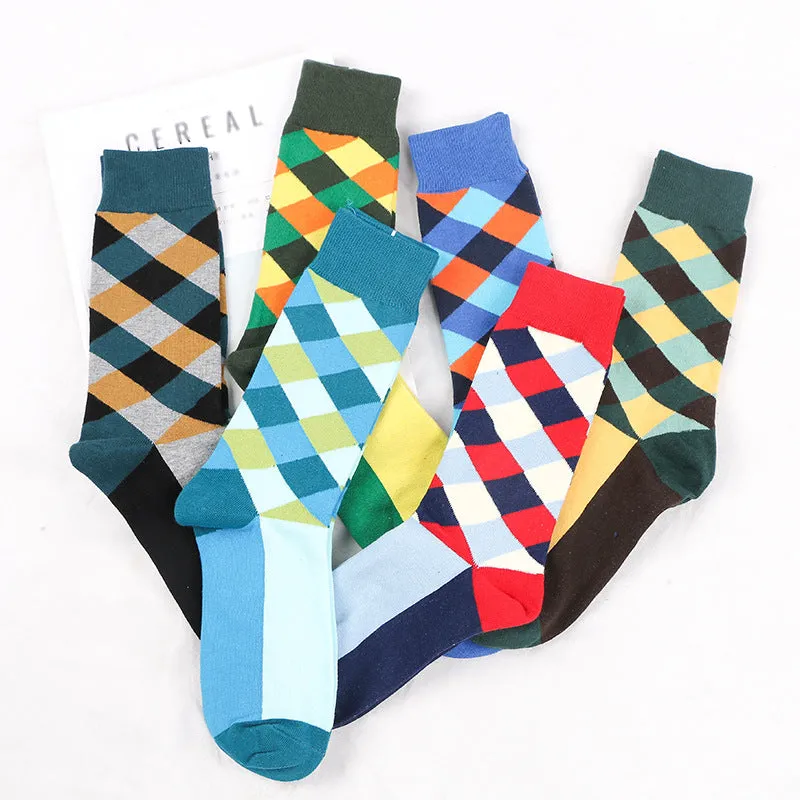 Rhombus Plaid Retro Contrast Color Tube Socks