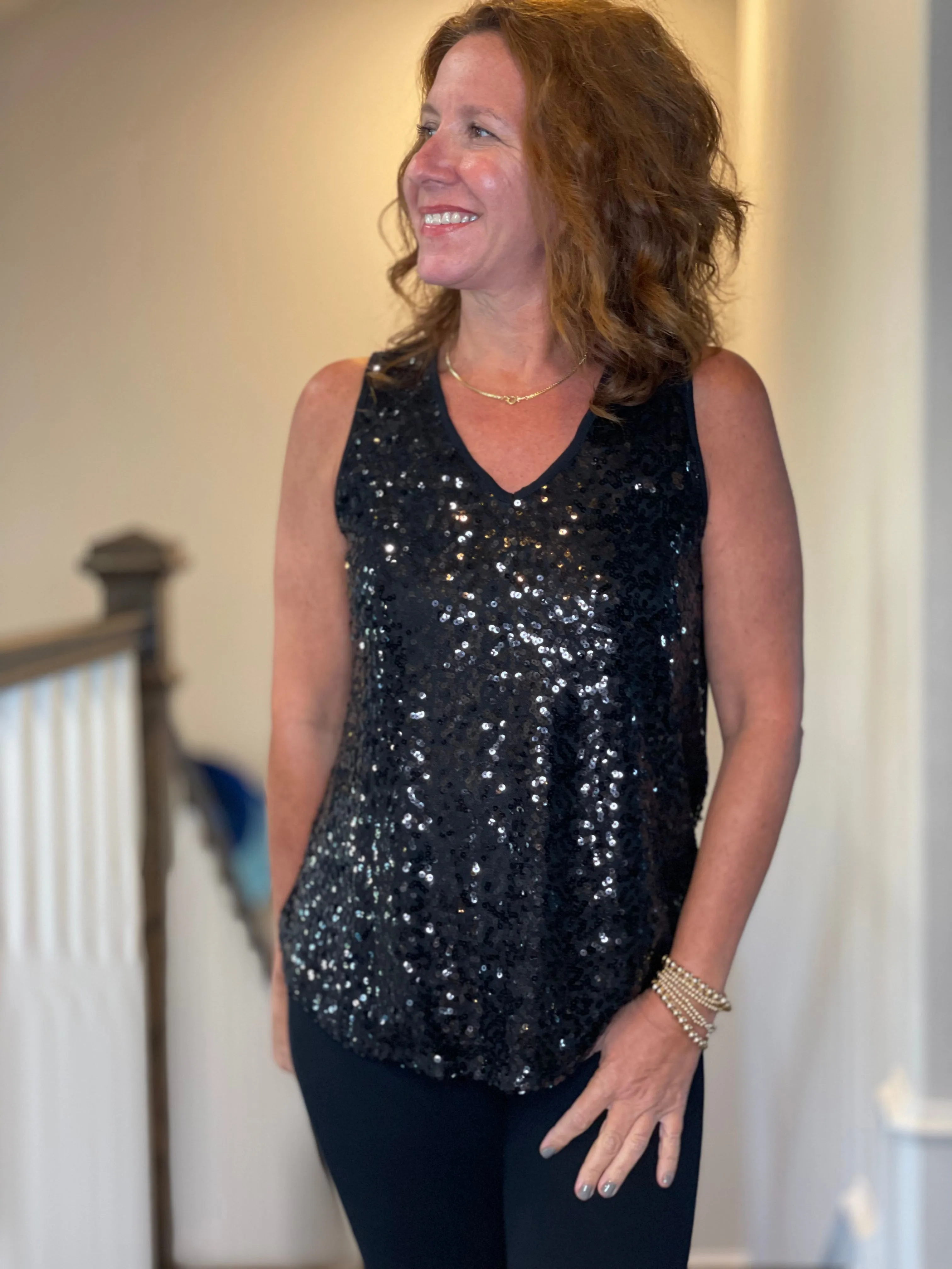 Sequin Tank in Black