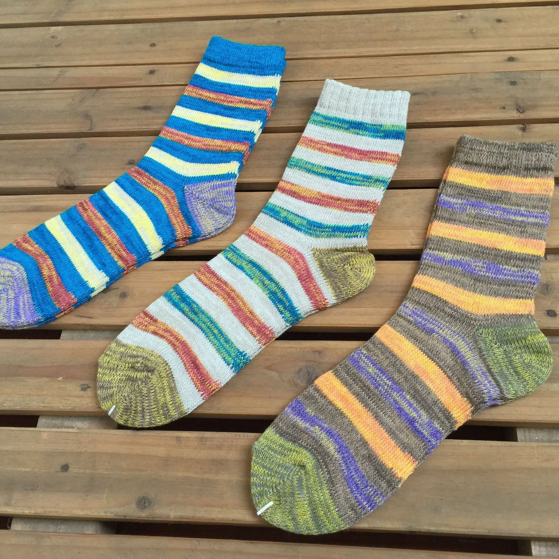 Thick Thread Color Stripes Mid-Calf Length Men's Socks Cotton Socks Retro Casual Cotton Socks