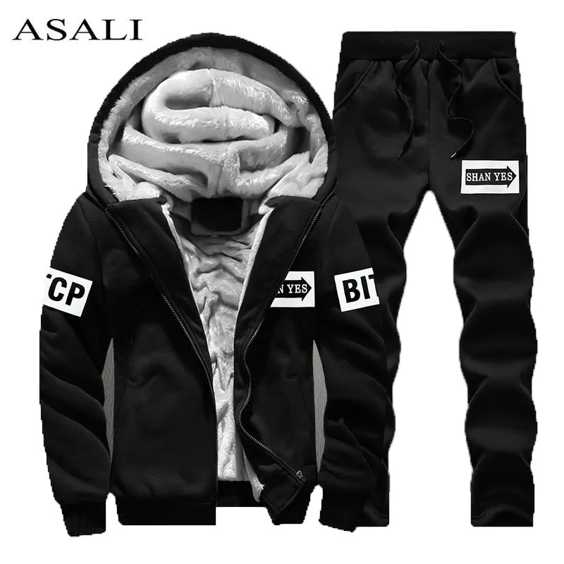 Tracksuit Men Sporting Fleece Thick Hooded Brand-Clothing Casual Men