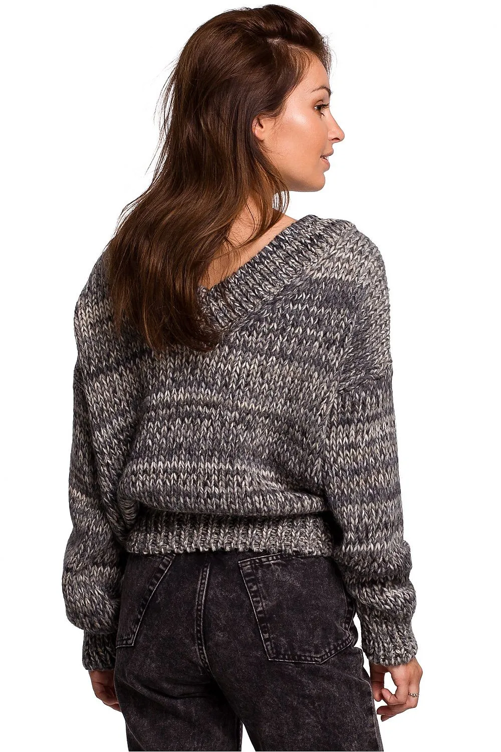 V-Neck Knitted Jumper Brown Gray