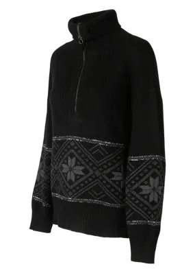 We Norwegians Snowflake Zip Up Cashmere Sweater - Black