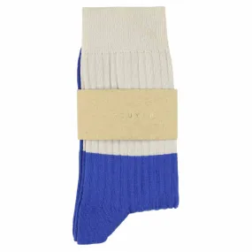 Women Block Socks - Ecru / Bright Blue