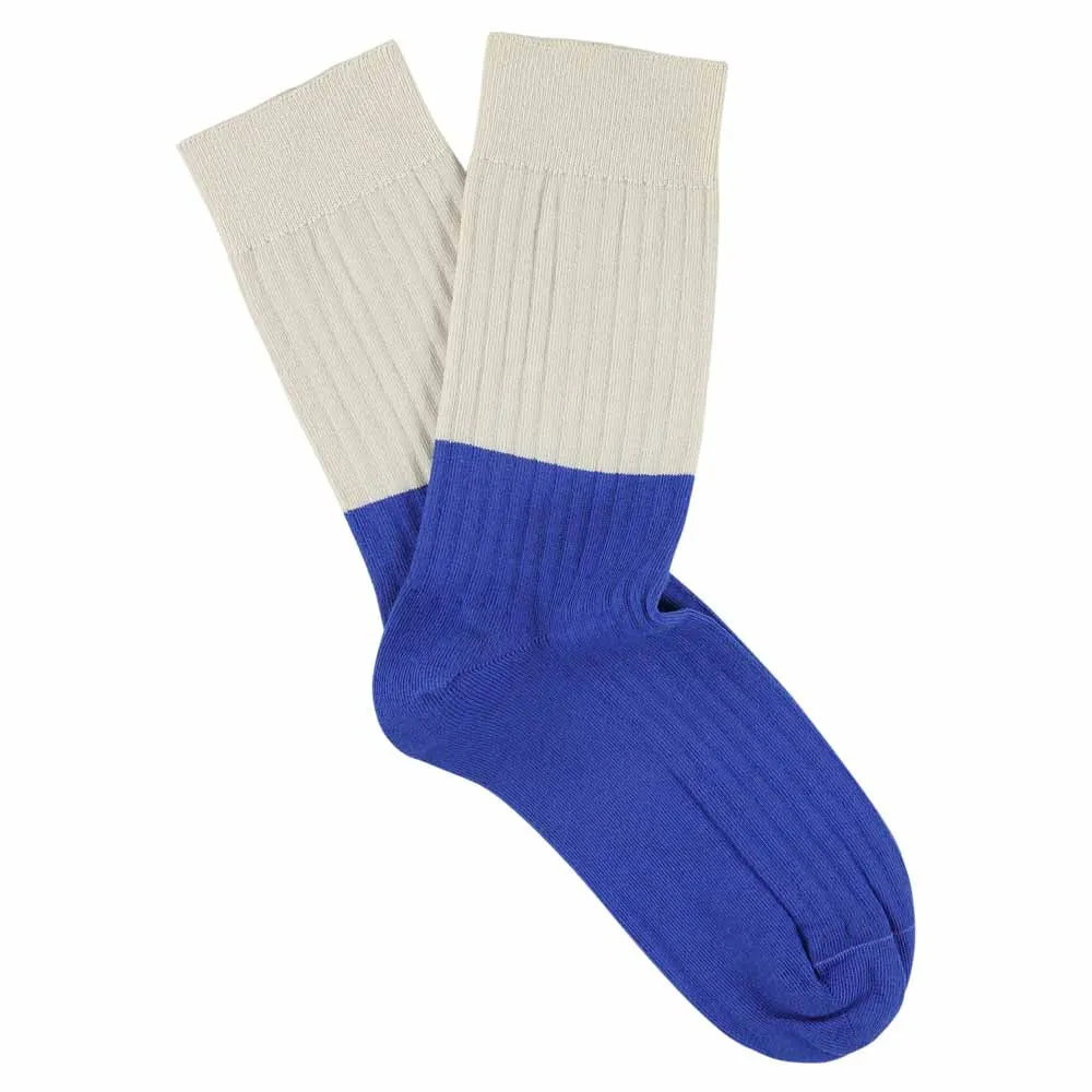 Women Block Socks - Ecru / Bright Blue