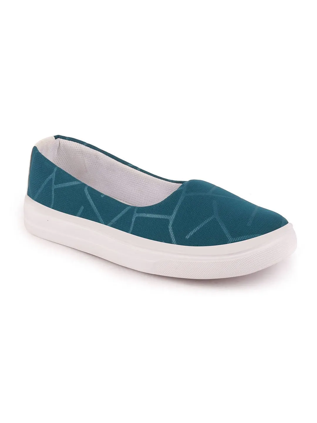 Women Blue Casual Canvas Slip-On Ballerina