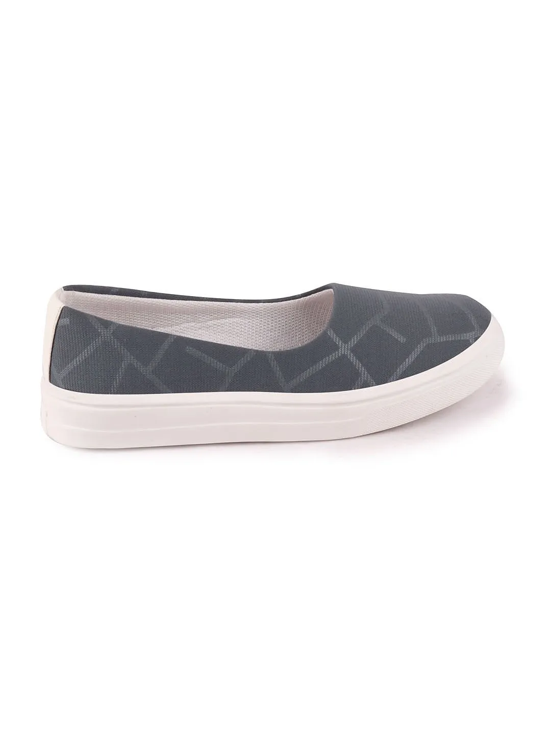 Women Grey Casual Canvas Slip-On Ballerina