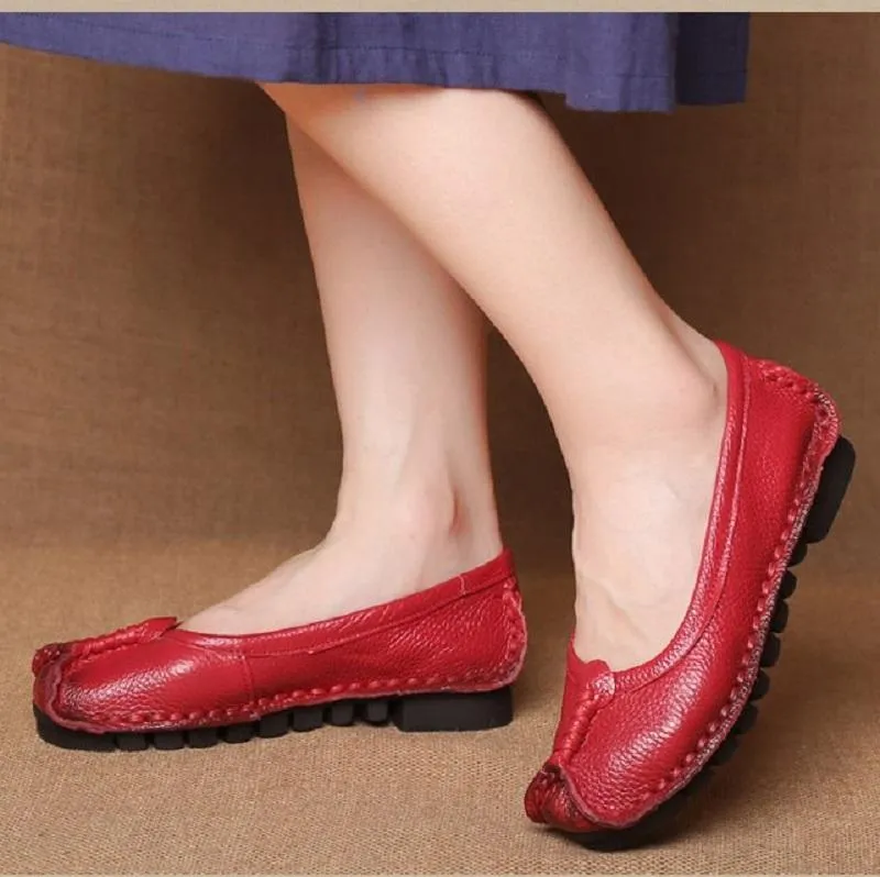 Women Leather Casual Flats Sewing Shoes