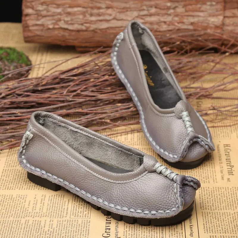 Women Leather Casual Flats Sewing Shoes