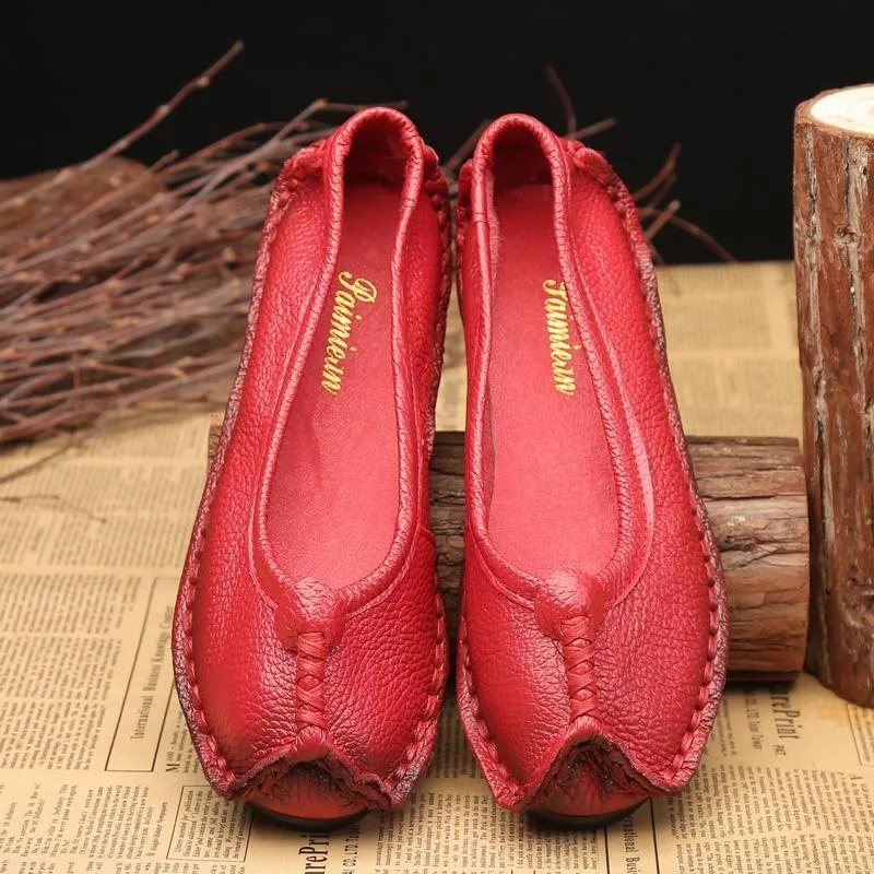 Women Leather Casual Flats Sewing Shoes