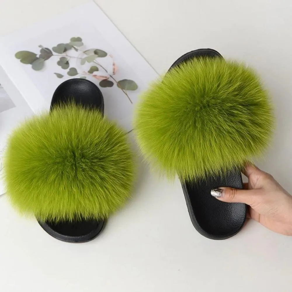 Women Luxury Fox Fur Slippers