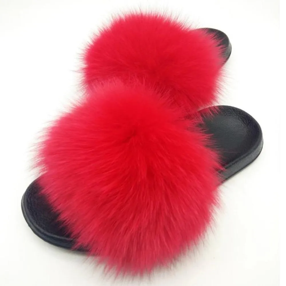 Women Luxury Fox Fur Slippers