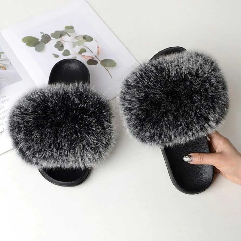 Women Luxury Fox Fur Slippers