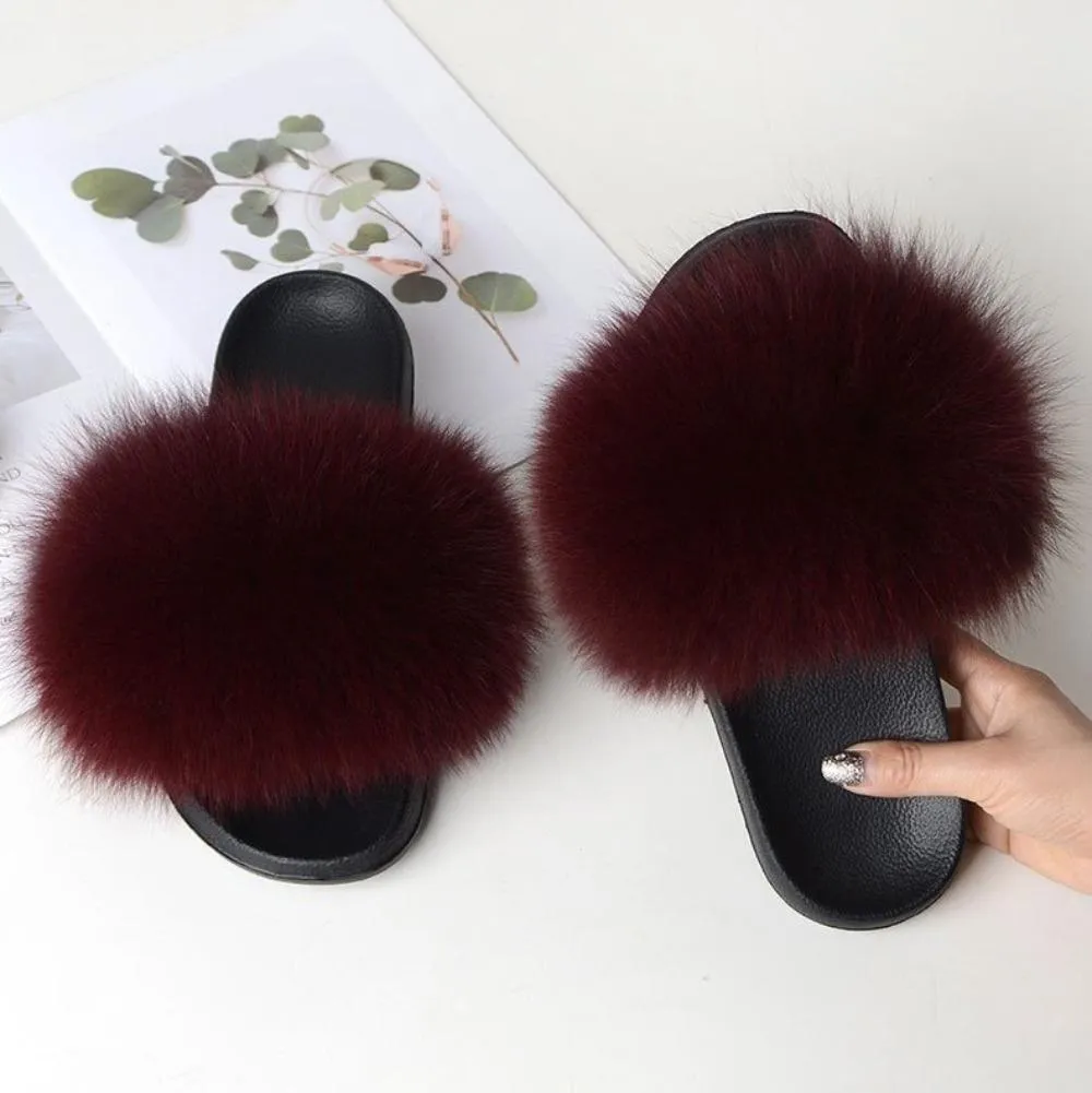 Women Luxury Fox Fur Slippers