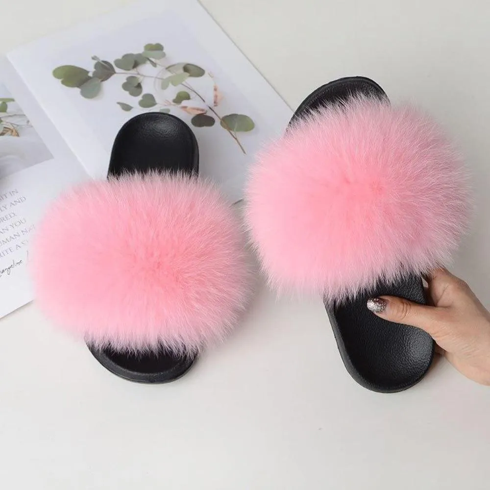 Women Luxury Fox Fur Slippers