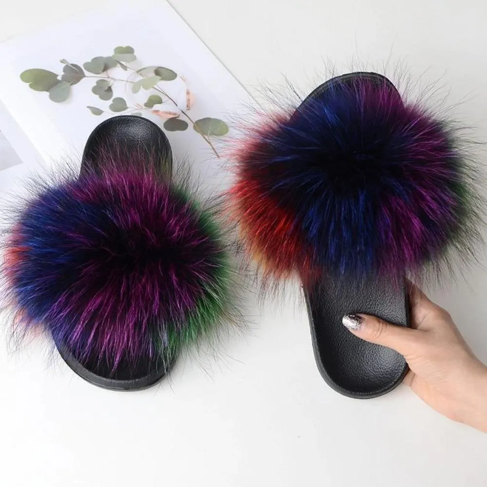 Women Luxury Fox Fur Slippers