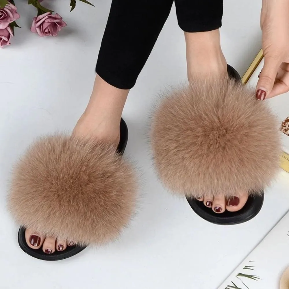 Women Luxury Fox Fur Slippers