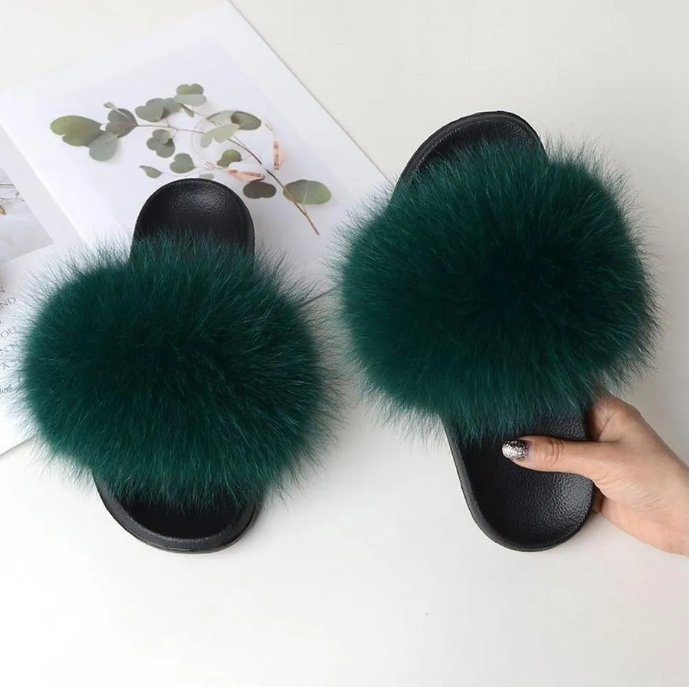 Women Luxury Fox Fur Slippers