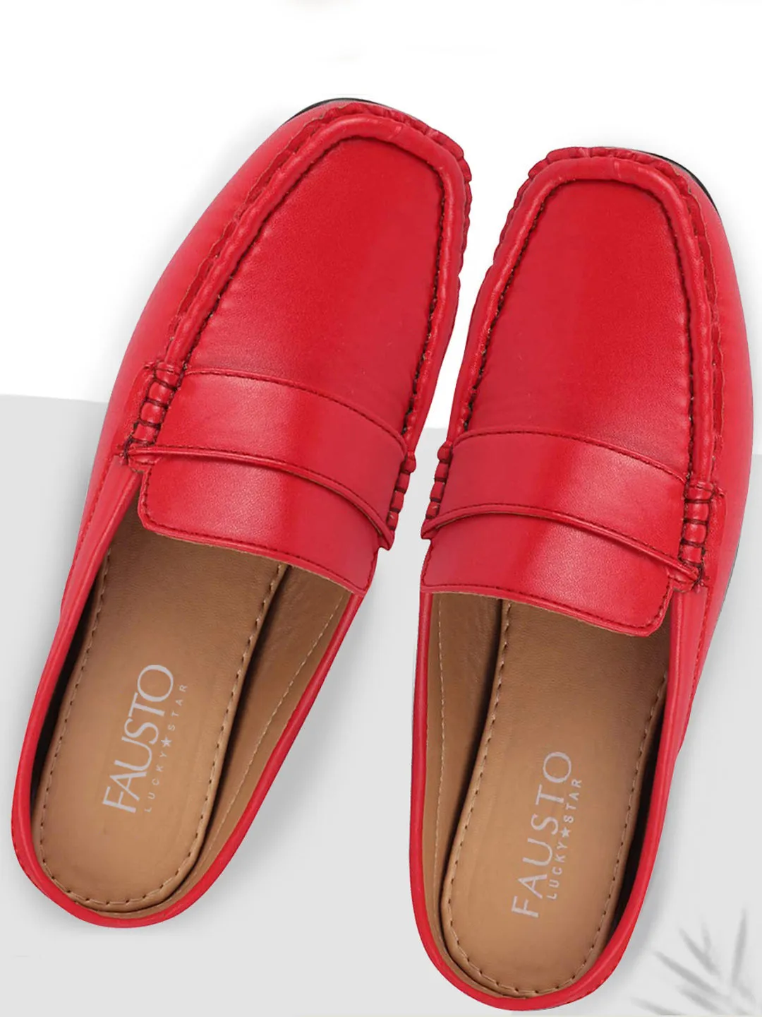 Women Red Back Open Mocassin Slip On Shoes