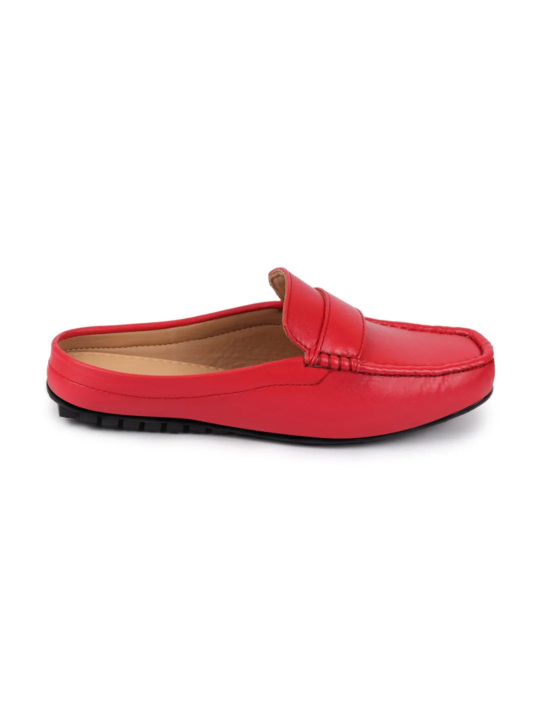 Women Red Back Open Mocassin Slip On Shoes