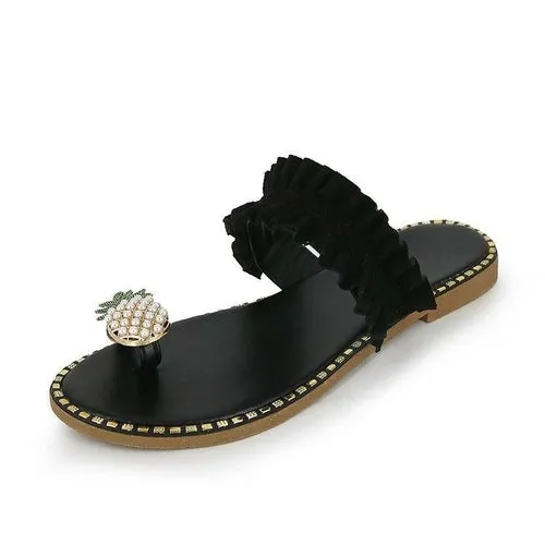 Women Slipper Pineapple Pearl Flat Toe Bohemian Casual Shoes Beach