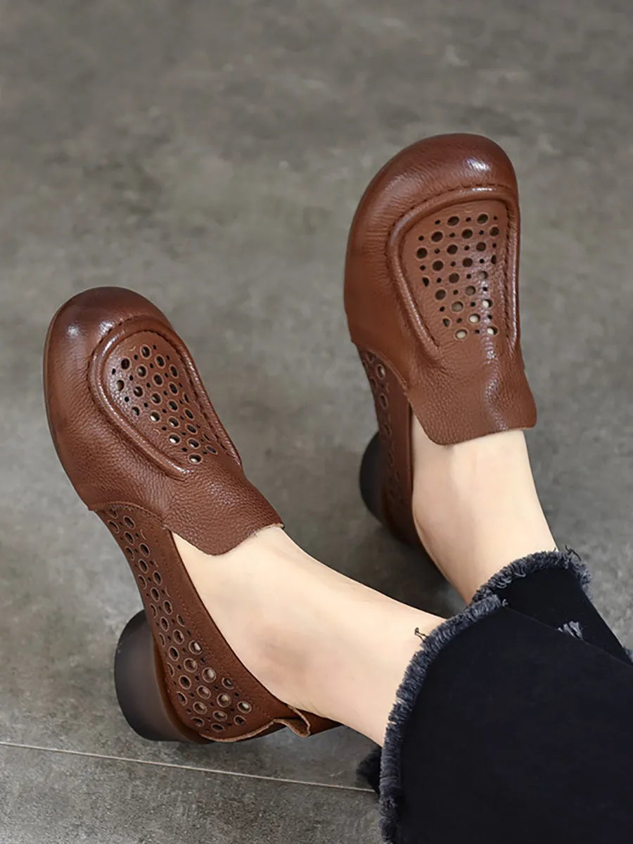 Women Summer Solid Casual Cutout Leather Low Heel Shoes KL1023