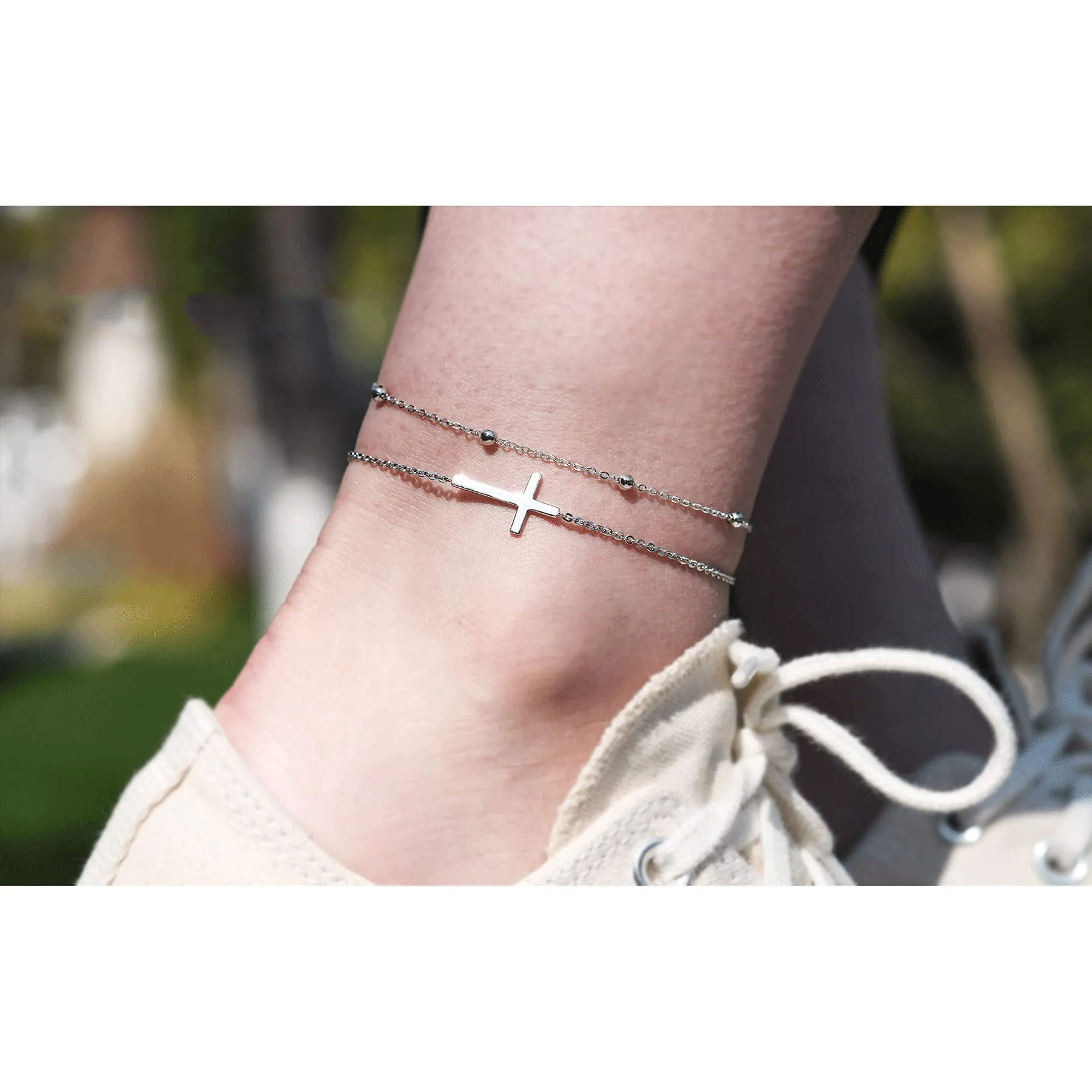 Womens Anklet 925 Sterling Silver  Layered Anklet Bracelet Dainty Beaded Chain Anklet Adjustable 11 Anklet for Women