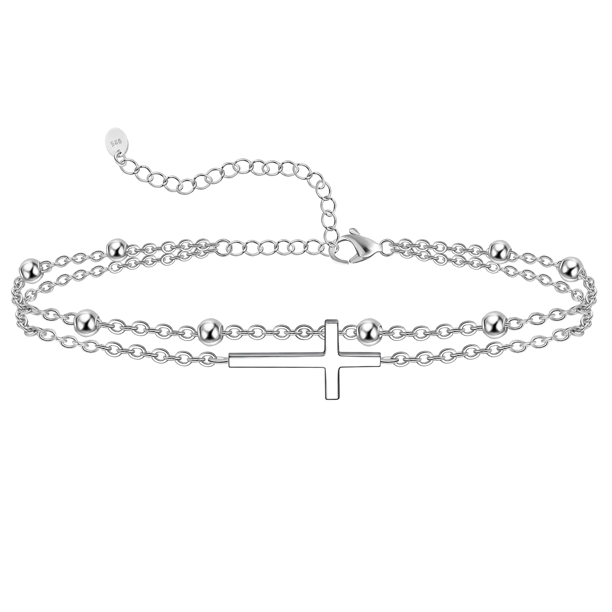 Womens Anklet 925 Sterling Silver  Layered Anklet Bracelet Dainty Beaded Chain Anklet Adjustable 11 Anklet for Women