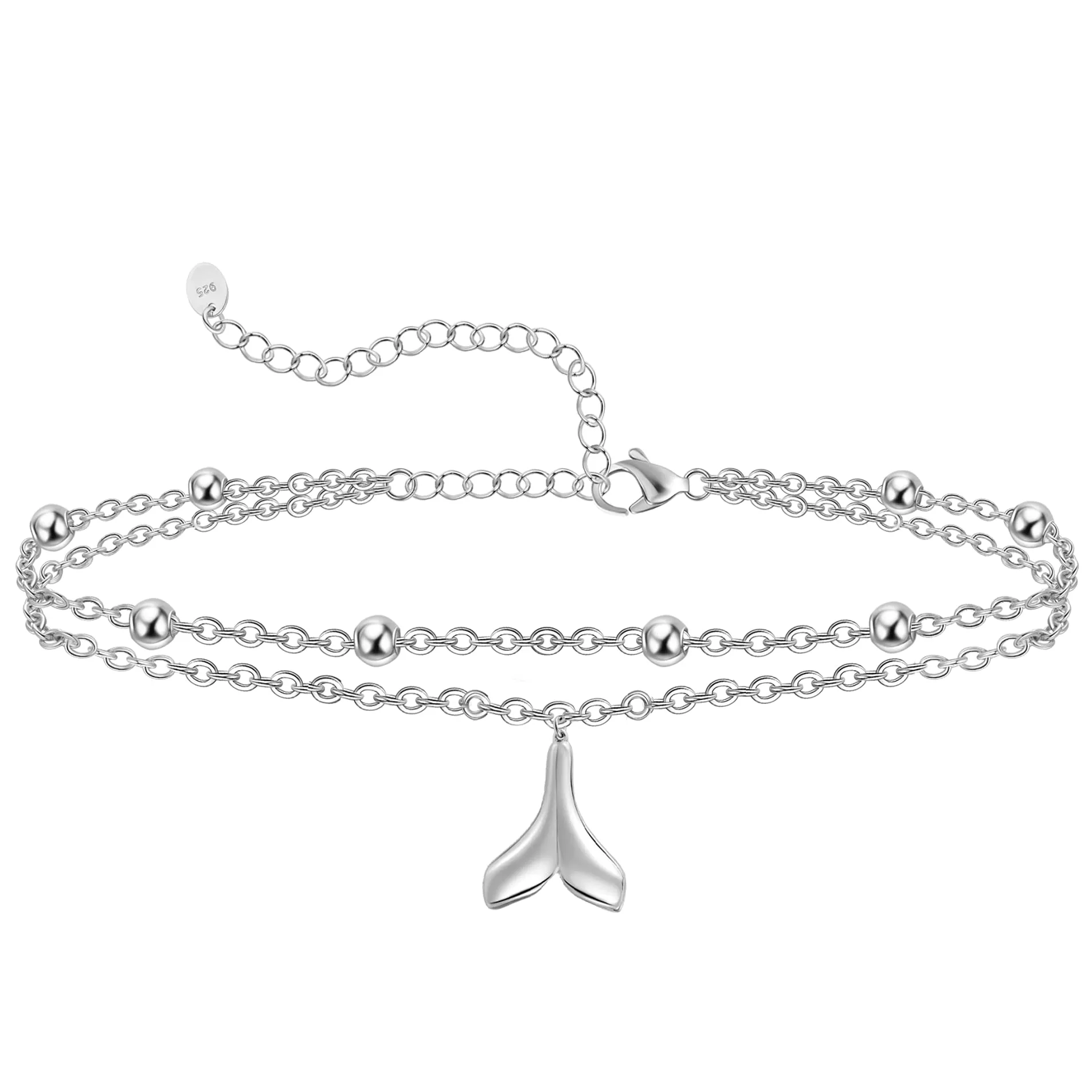 Womens Anklet 925 Sterling Silver  Layered Anklet Bracelet Dainty Beaded Chain Anklet Adjustable 11 Anklet for Women