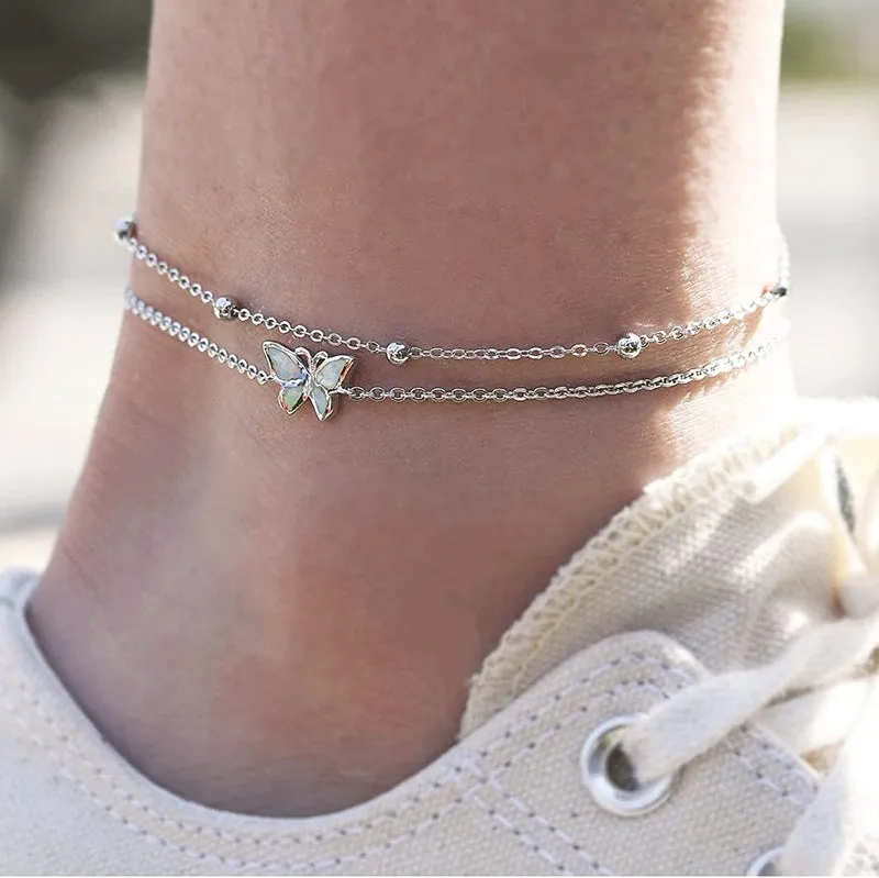 Womens Anklet 925 Sterling Silver  Layered Anklet Bracelet Dainty Beaded Chain Anklet Adjustable 11 Anklet for Women