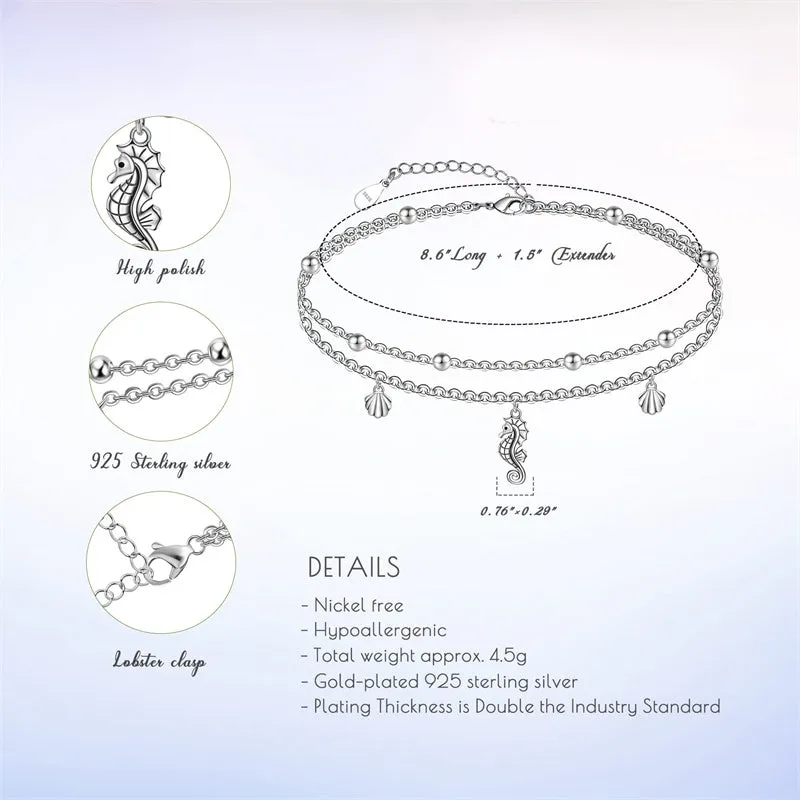 Womens Anklet 925 Sterling Silver  Layered Anklet Bracelet Dainty Beaded Chain Anklet Adjustable 11 Anklet for Women