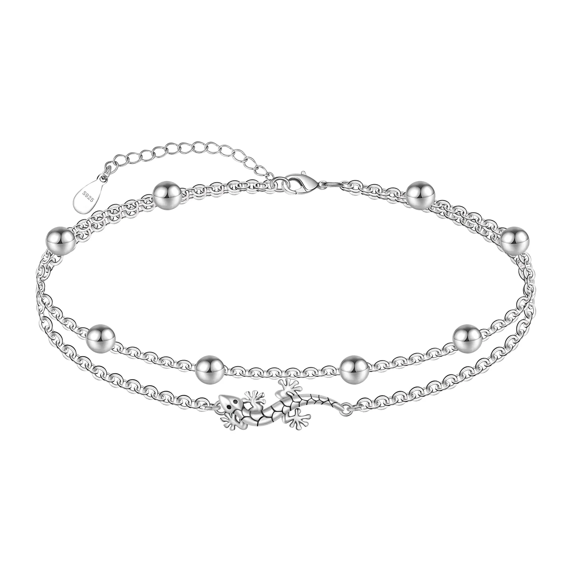 Womens Anklet 925 Sterling Silver  Layered Anklet Bracelet Dainty Beaded Chain Anklet Adjustable 11 Anklet for Women