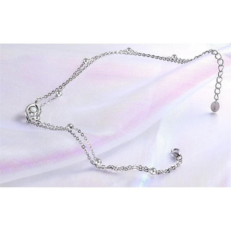 Womens Anklet 925 Sterling Silver  Layered Anklet Bracelet Dainty Beaded Chain Anklet Adjustable 11 Anklet for Women