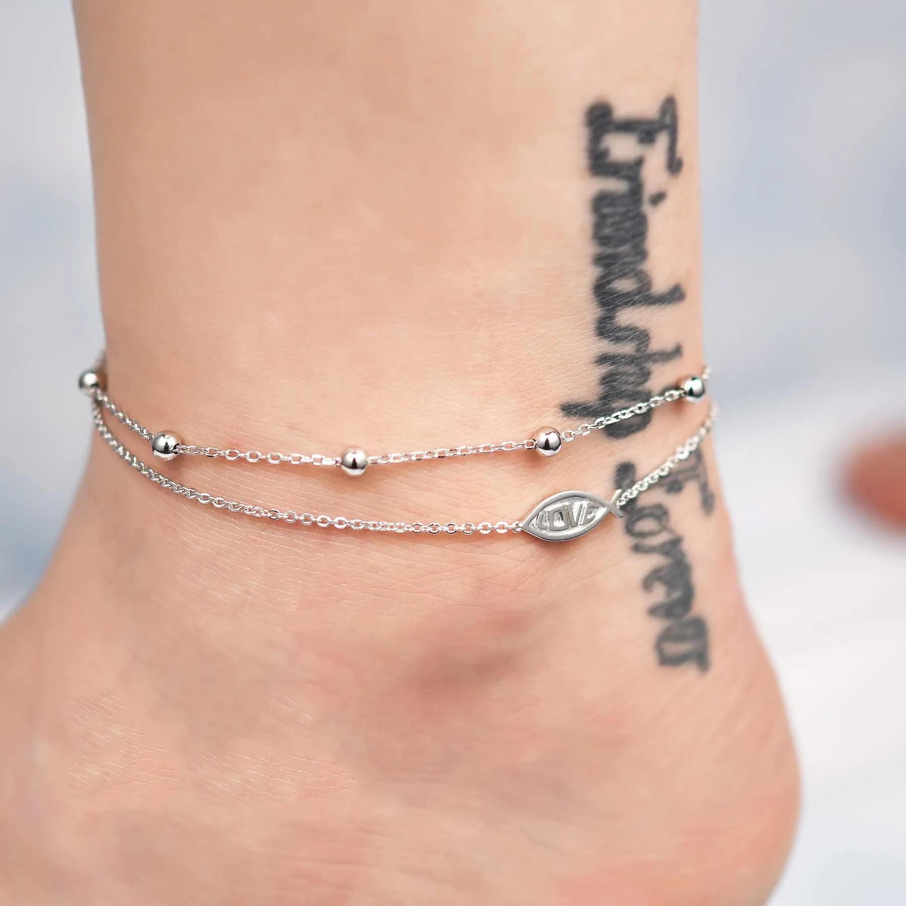 Womens Anklet 925 Sterling Silver  Layered Anklet Bracelet Dainty Beaded Chain Anklet Adjustable 11 Anklet for Women