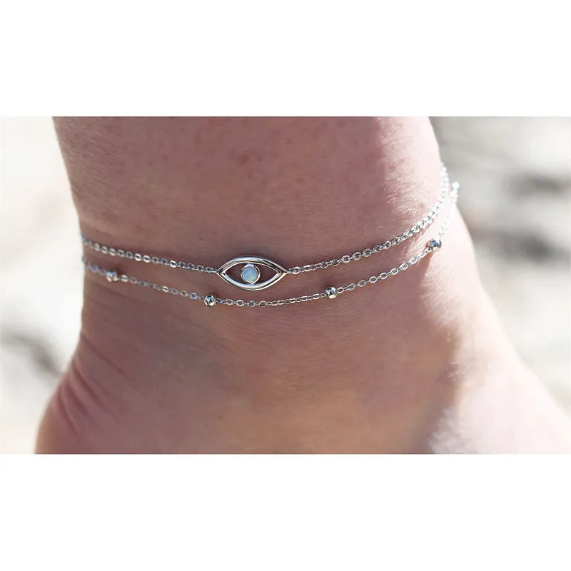 Womens Anklet 925 Sterling Silver  Layered Anklet Bracelet Dainty Beaded Chain Anklet Adjustable 11 Anklet for Women