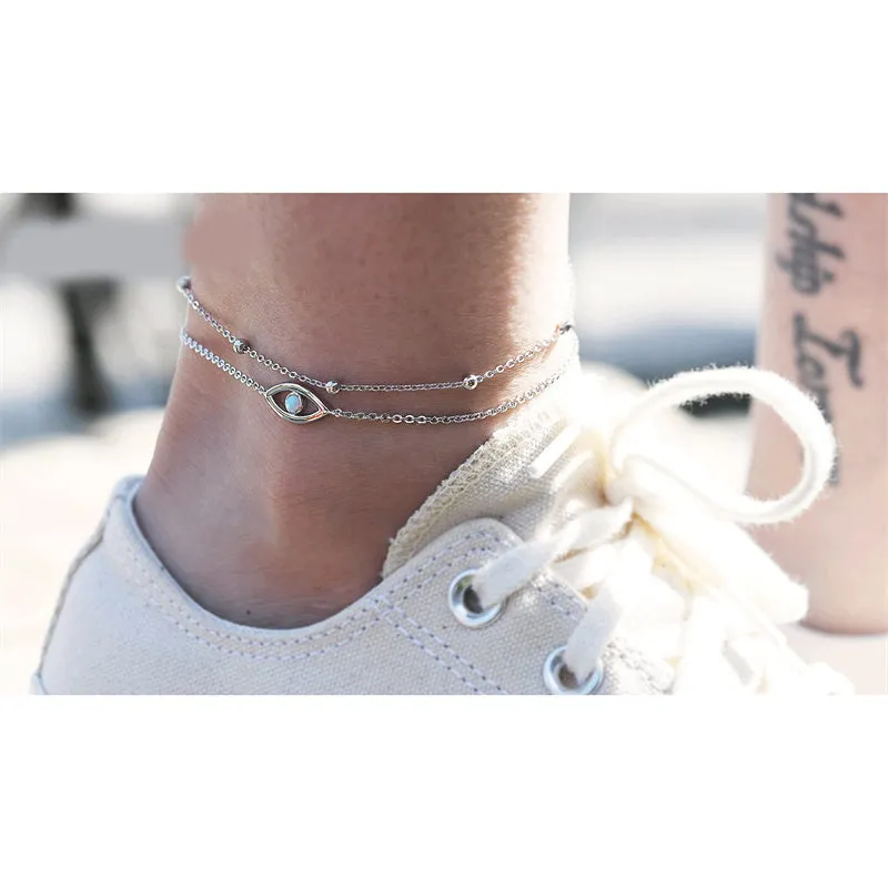 Womens Anklet 925 Sterling Silver  Layered Anklet Bracelet Dainty Beaded Chain Anklet Adjustable 11 Anklet for Women