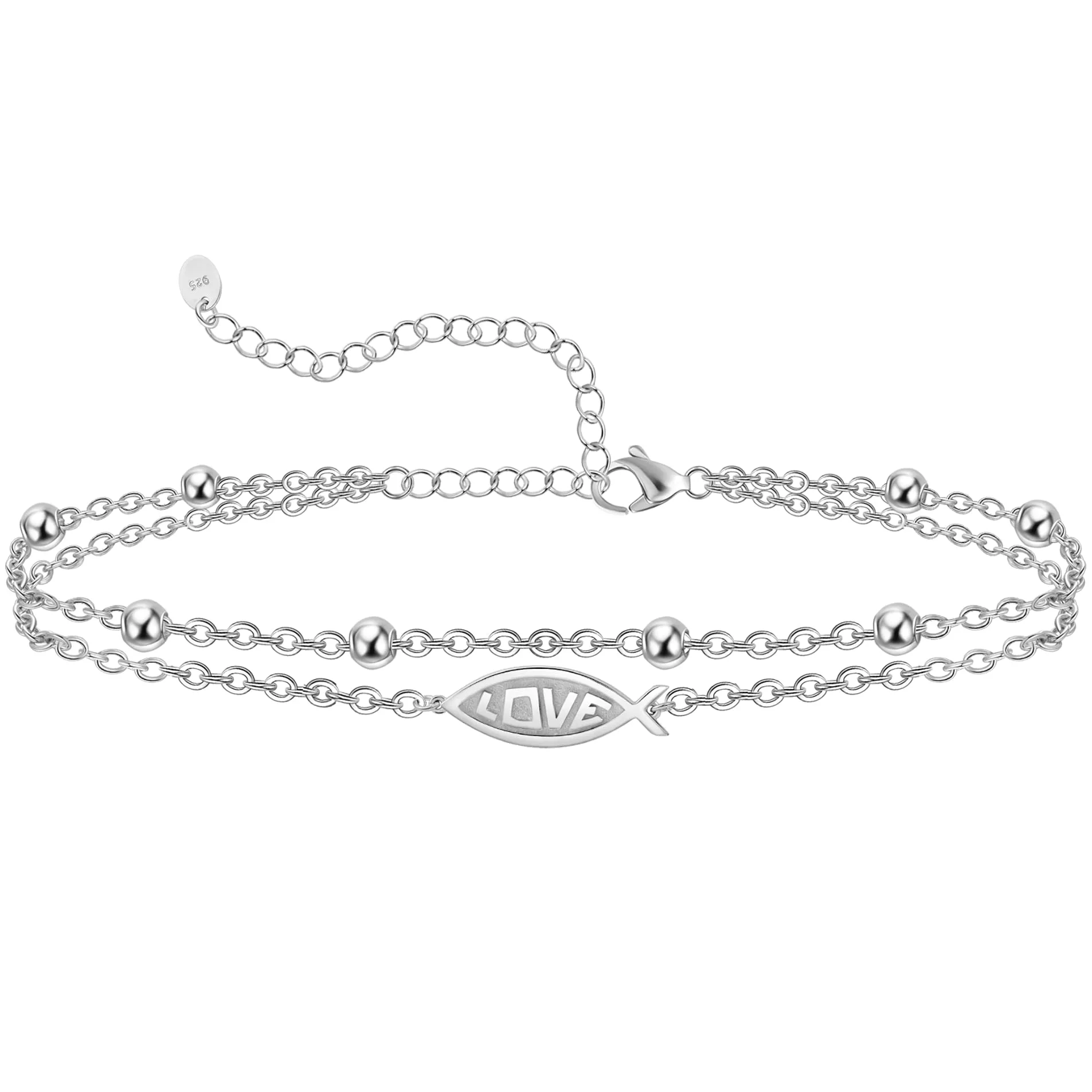 Womens Anklet 925 Sterling Silver  Layered Anklet Bracelet Dainty Beaded Chain Anklet Adjustable 11 Anklet for Women