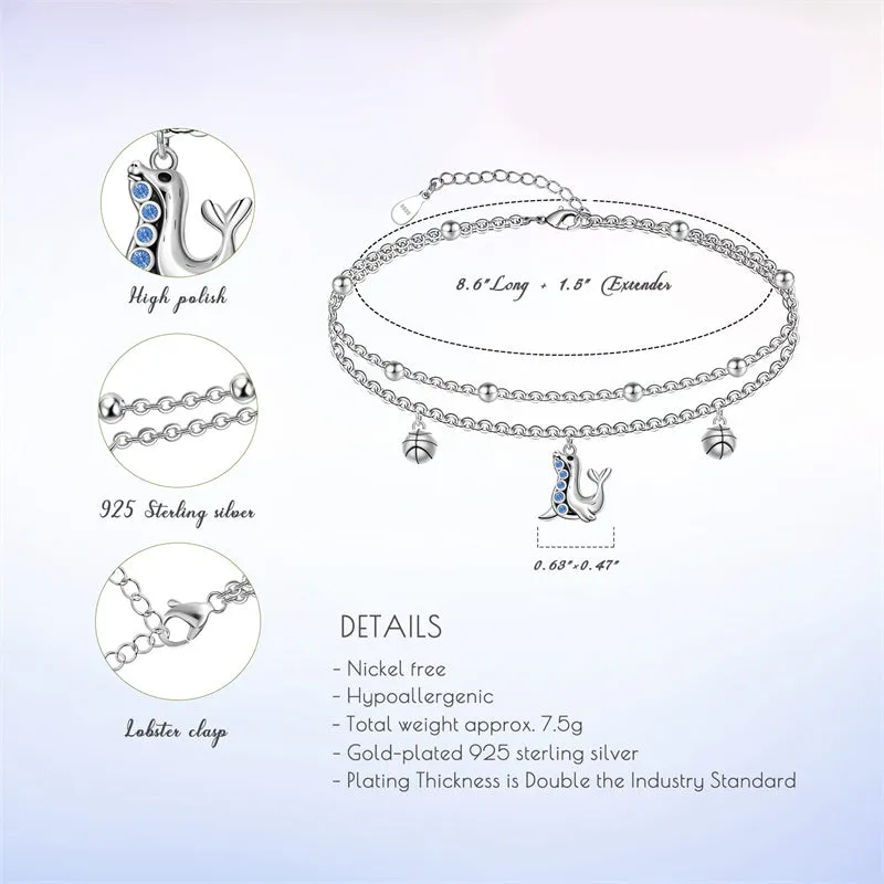 Womens Anklet 925 Sterling Silver  Layered Anklet Bracelet Dainty Beaded Chain Anklet Adjustable 11 Anklet for Women