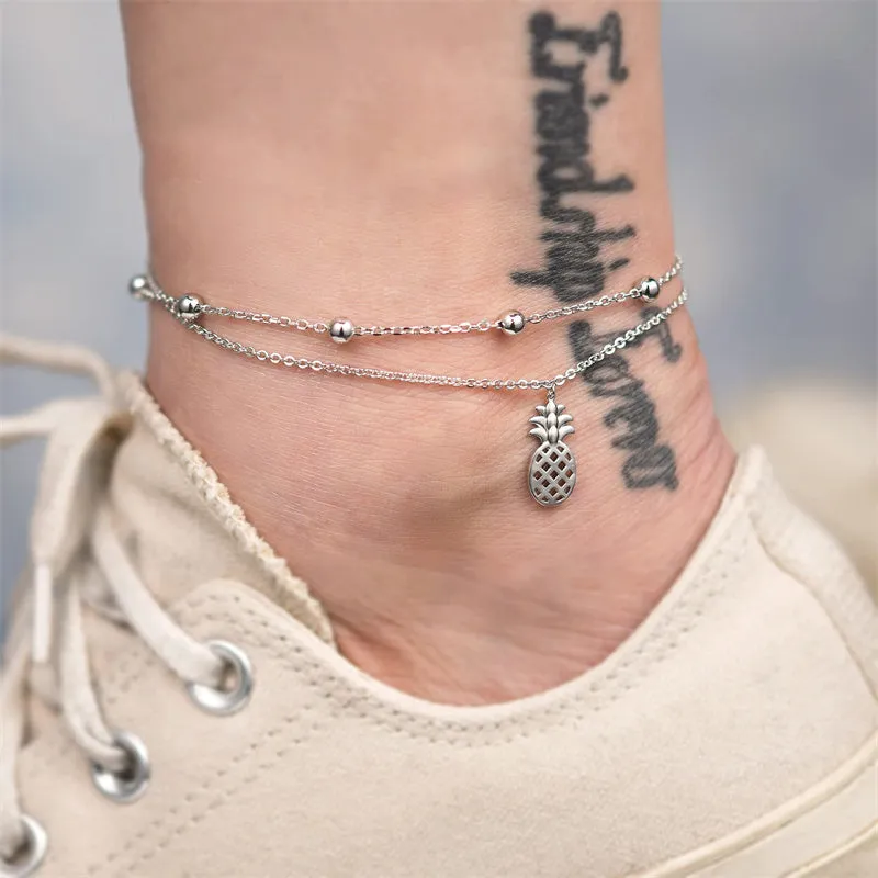 Womens Anklet 925 Sterling Silver  Layered Anklet Bracelet Dainty Beaded Chain Anklet Adjustable 11 Anklet for Women